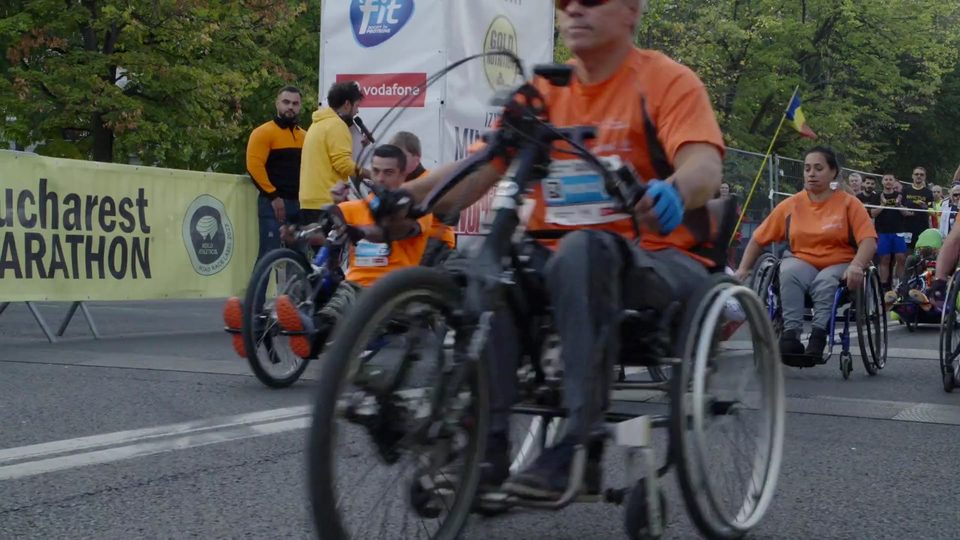 Wheelchair athletes at the Bucharest marathon
